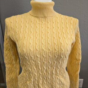 Vintage Jones Wear Sport Yellow Cable Knit Turtleneck Sweater Women's Large